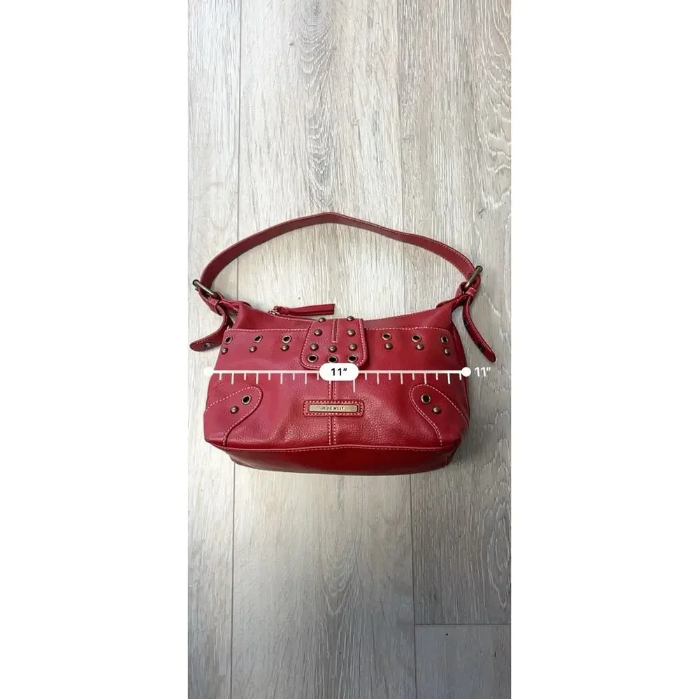 Nine West Red Studded Grommet Shoulder Bag Y2K Faux Leather Purse